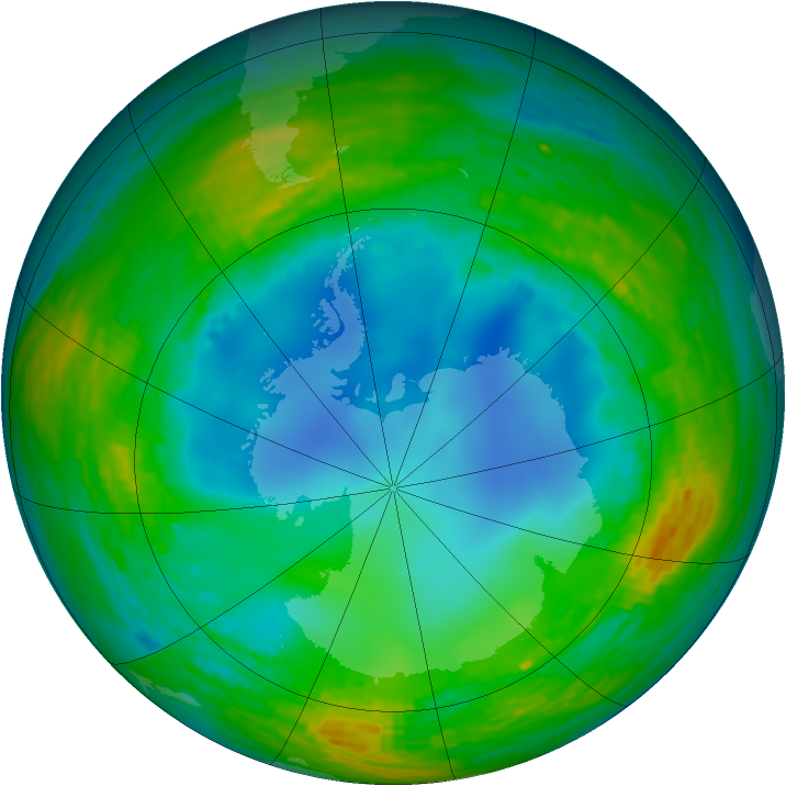 Antarctic ozone map for 25 July 1990